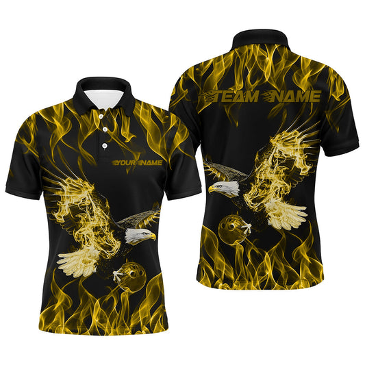 Maßgeschneiderte Schwarz-Gelb Flammen-Adler Bowling-Team Herren-Poloshirts, Adler-Bowling-Liga-Shirt IPHW8793