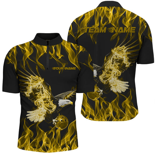 Maßgeschneiderte Schwarz-Gelb Flammen-Adler Bowling-Team Herren-Quarter-Zip-Shirts, Adler-Bowling-Liga-Shirt IPHW8793