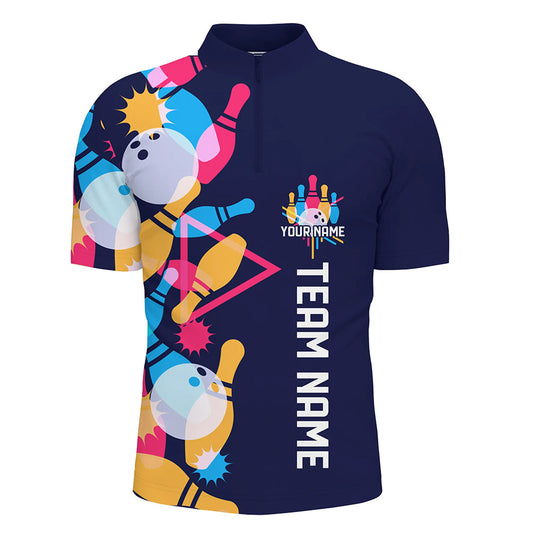 Bowlinghemden für Herren, individueller Name und Teamname, Strike Bowlingkugel und Pins, Team-Bowlinghemden IPHW4952