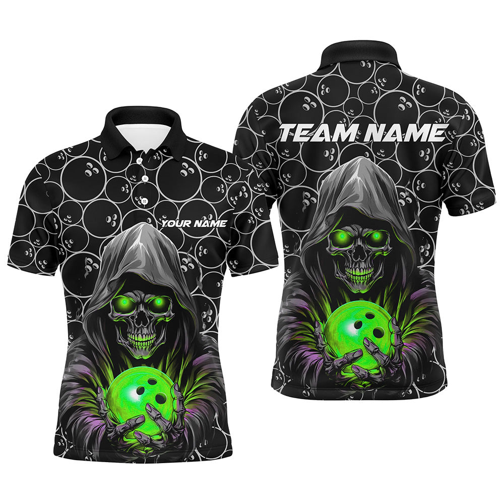 Individuelle Bowler-Outfits, Schädel-Grün-Bowling-Polohemden für Herren, Bowlingliga-Team-Trikots IPHW5389
