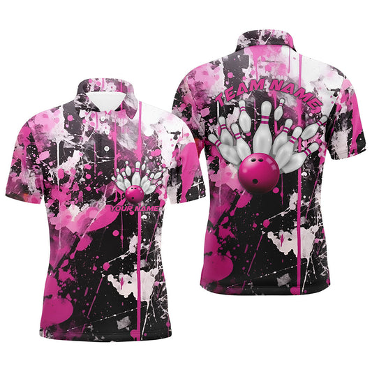 Pinke Camo-Bowlingteam-Hemden für Herren, Polohemden, personalisierte Bowlingliga-Trikots, "Strike"-Bowling IPHW5411