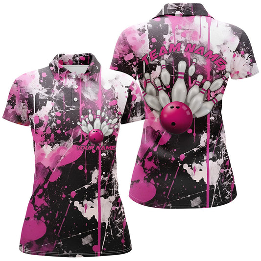Pinke Camo-Bowlingteam-Hemden für Damen, Polohemden, personalisierte Bowlingliga-Trikots, "Strike"-Bowling IPHW5411