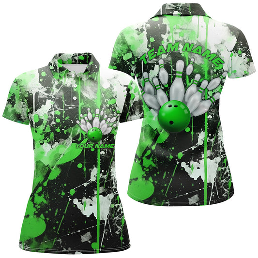 Grüne Camo-Bowlingteam-Hemden für Damen, Polohemden, individuelle Bowlingliga-Trikots IPHW5414