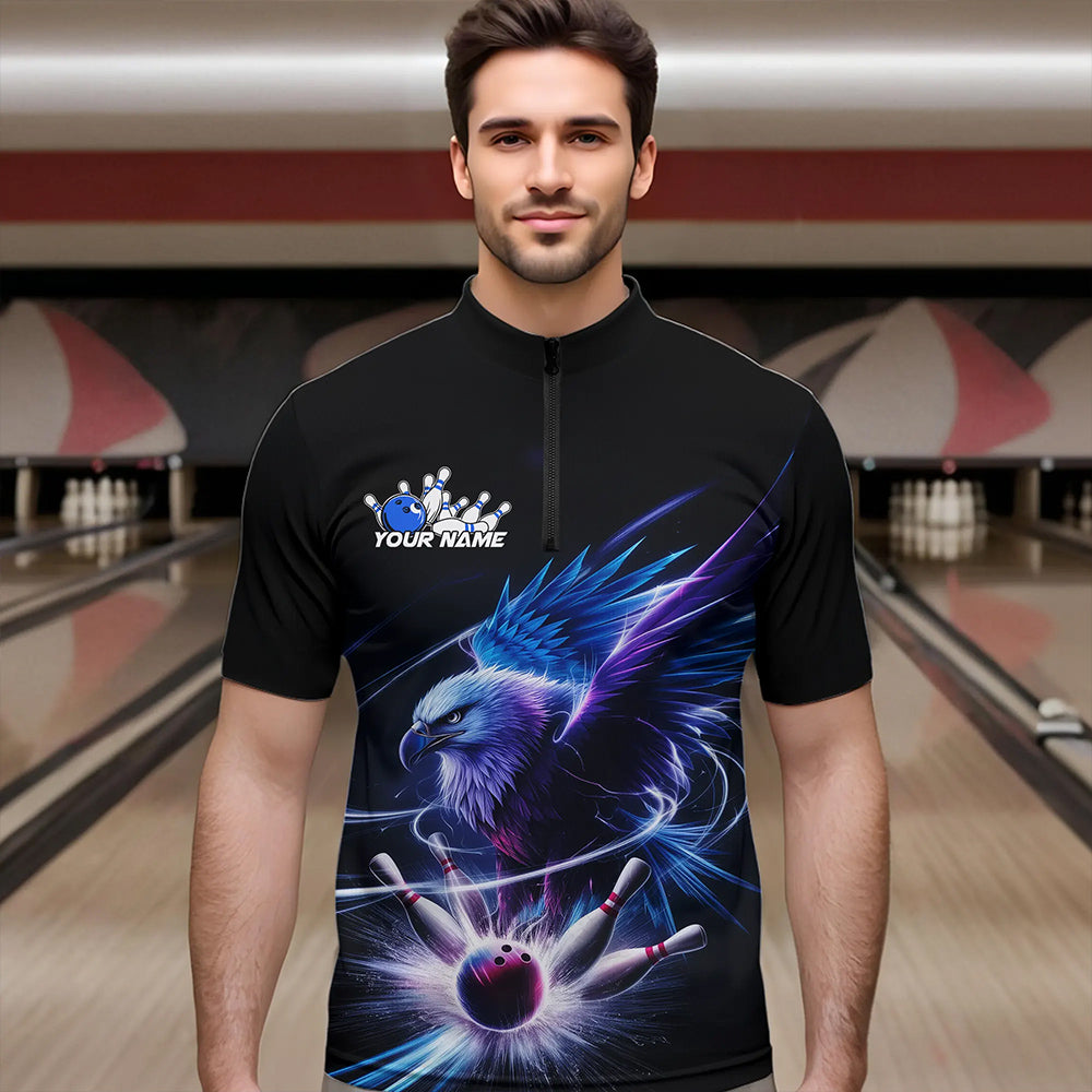 Maßgeschneidertes Adler-Bowling-Team-Quarter-Zip-Shirt für Herren, Adler-Bowling-Turnier-Shirt Bowler-Outfit IPHW8560