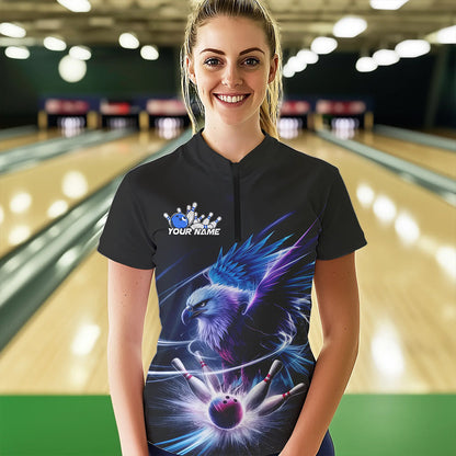 Maßgeschneidertes Adler-Bowling-Team-Quarter-Zip-Shirt für Damen, Bowling-Turnier-Shirt Bowler-Outfit IPHW8560