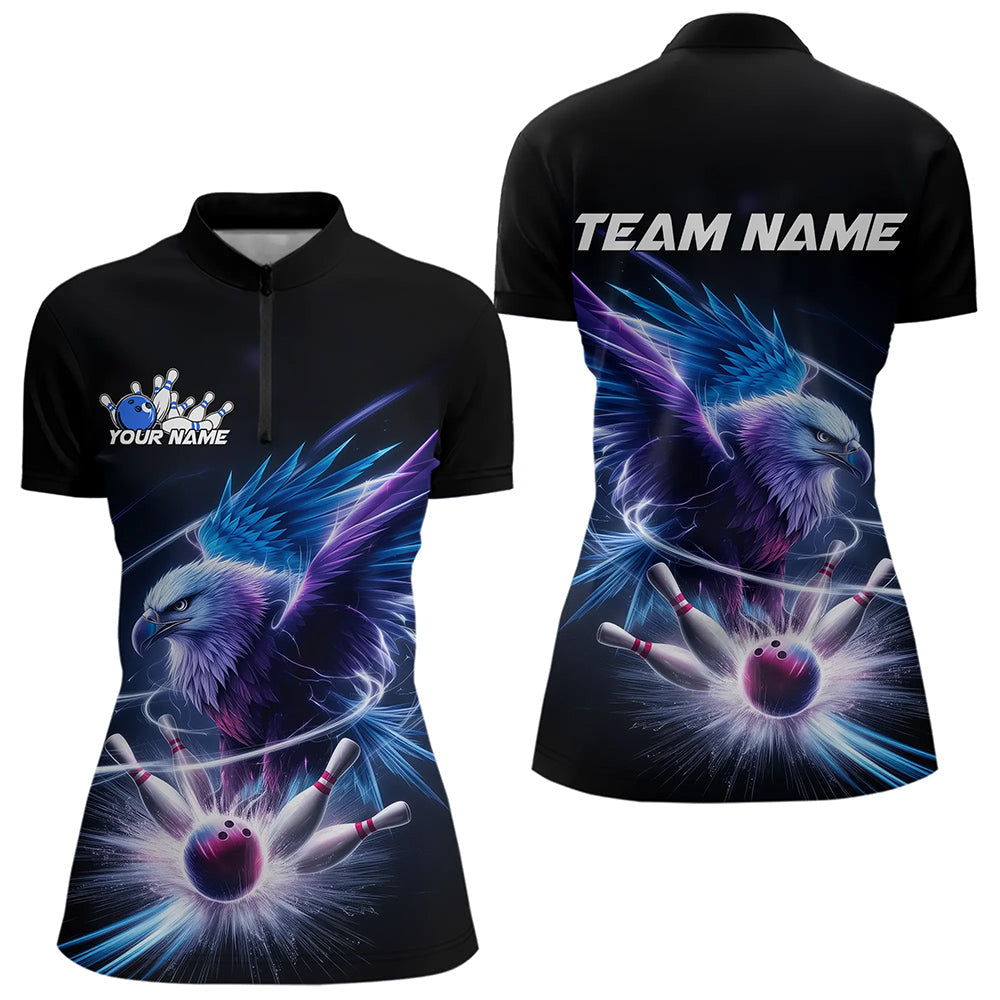 Maßgeschneidertes Adler-Bowling-Team-Quarter-Zip-Shirt für Damen, Bowling-Turnier-Shirt Bowler-Outfit IPHW8560