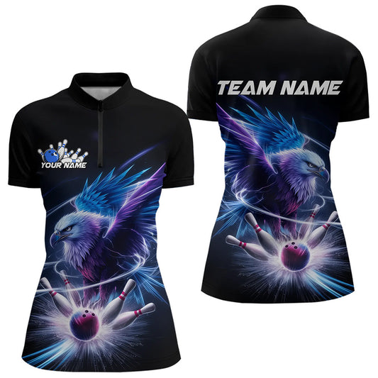 Maßgeschneidertes Adler-Bowling-Team-Quarter-Zip-Shirt für Damen, Bowling-Turnier-Shirt Bowler-Outfit IPHW8560