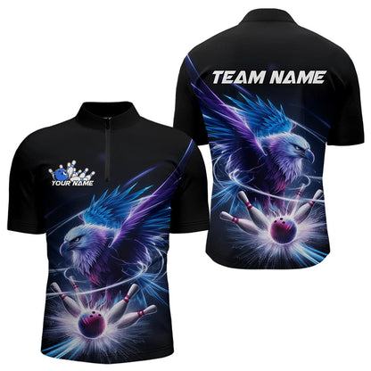 Maßgeschneidertes Adler-Bowling-Team-Quarter-Zip-Shirt für Herren, Adler-Bowling-Turnier-Shirt Bowler-Outfit IPHW8560