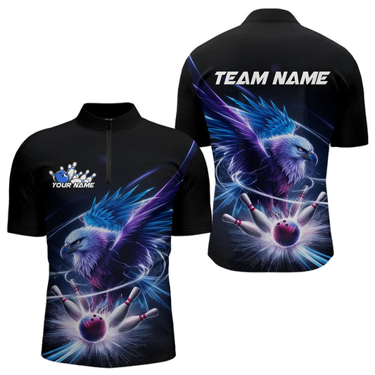 Maßgeschneidertes Adler-Bowling-Team-Quarter-Zip-Shirt für Herren, Adler-Bowling-Turnier-Shirt Bowler-Outfit IPHW8560