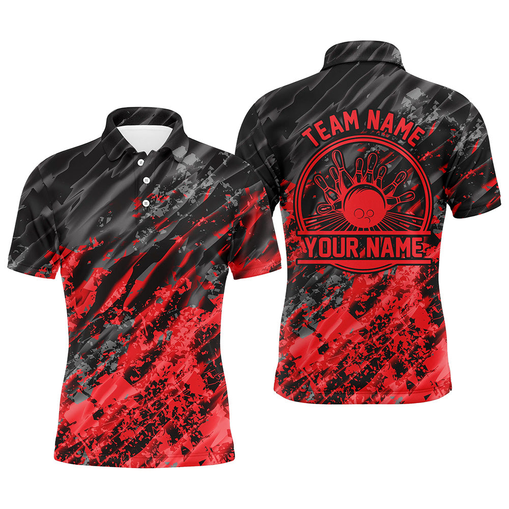 Personalisierte Bowling-Hemden für Herren, Bowling-Kugeln und -Pins Bowling-Team-Hemden | Rot IPHW4509
