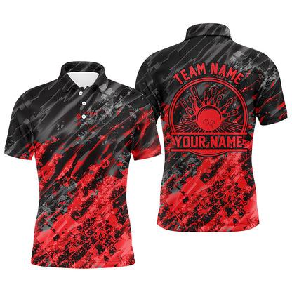 Personalisierte Bowling-Hemden für Herren, Bowling-Kugeln und -Pins Bowling-Team-Hemden | Rot IPHW4509