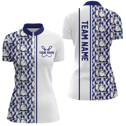 Blaue Argyle-individuelle Bowling-Polohemden für Damen, individuelle Bowling-Uniformen IPHW6967