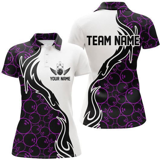 Lila Bowling-Muster, individuelle Damen-Bowling-Polohemden, Flammen-Bowlingteam-Trikots, Turnier IPHW5310
