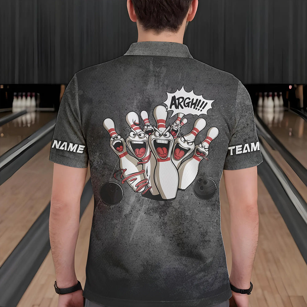 "Angry Bowling Pins Face" individuelle lustige Bowlinghemden für Herren und Damen, Vintage-Bowler-Outfits IPHW6696