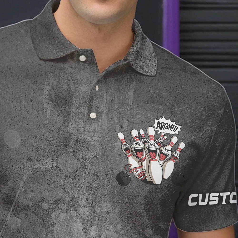 "Angry Bowling Pins Face" individuelle lustige Bowlinghemden für Herren und Damen, Vintage-Bowler-Outfits IPHW6696