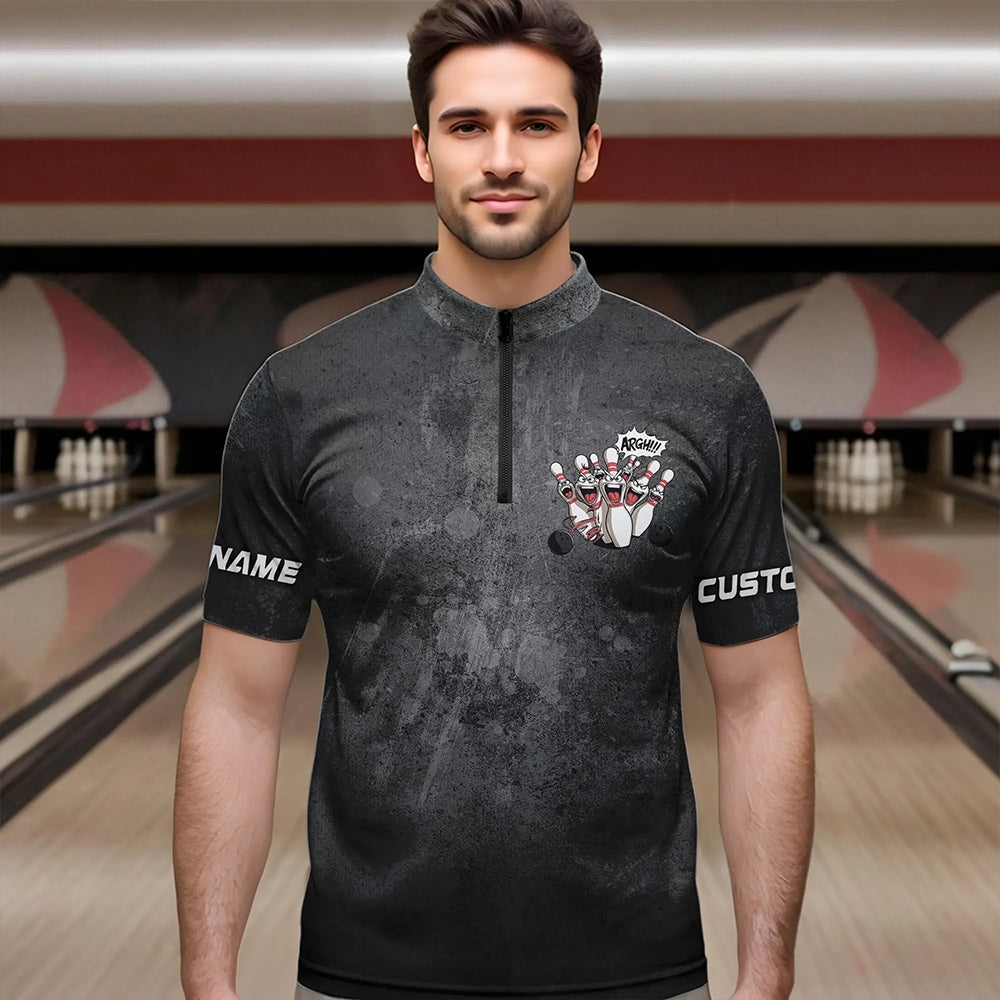 "Angry Bowling Pins Face" individuelle lustige Bowlinghemden für Herren und Damen, Vintage-Bowler-Outfits IPHW6696