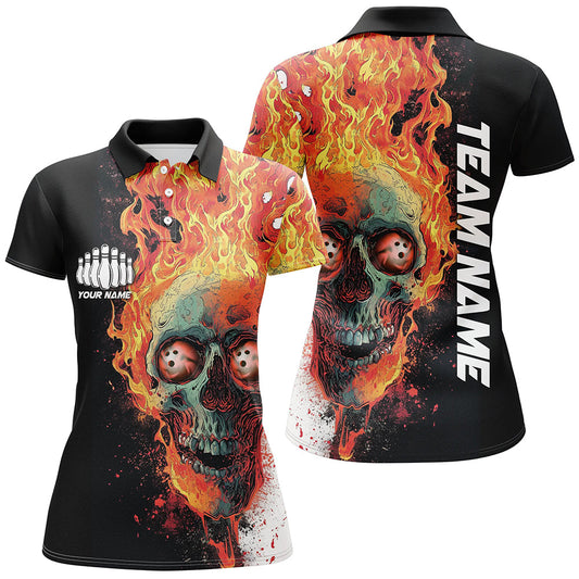 Personalisiertes Schädel-Bowlinghemd für Damen, individuelles Bowlingteam-Flammen-Bowler-Trikot IPHW5811