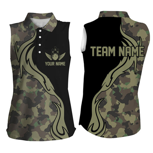 Individuelle Flammen-Bowlinghemden für Damen, ärmellose Camo-Bowlinghemden, Bowler-Outfit IPHW5515