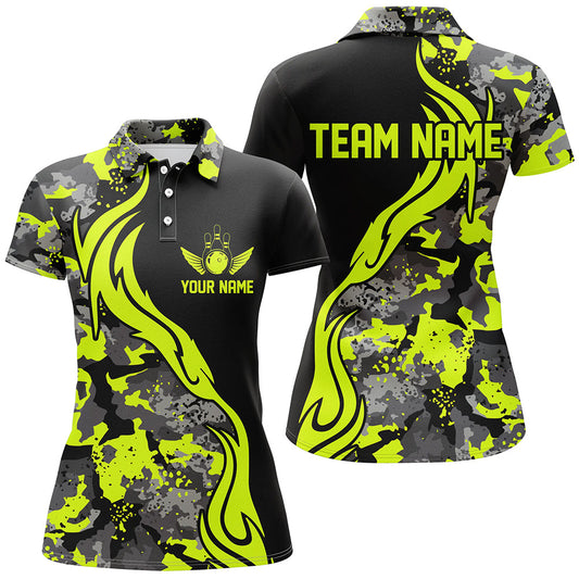 Grüne Camo-individuelle Bowlingteam-Hemden, personalisierte Bowlingliga-Hemden für Damen IPHW5516