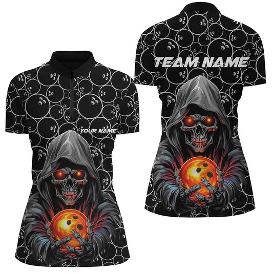 Individuelle Schädel-Bowling-Quarter-Zip-Hemden für Damen, Bowlingliga-Hemden, Halloween-Outfits IPHW5345