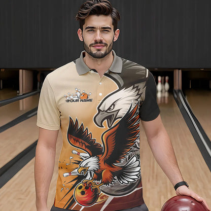 Individuelle Adler-Bowling-Trikots mit Namen, Orange Adler-Bowlingliga Herren-Poloshirts IPHW8762