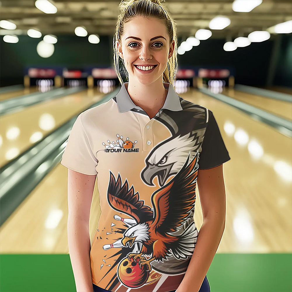 Individuelle Adler-Bowling-Trikots mit Namen, Orange Adler-Bowlingliga Damen-Poloshirts IPHW8762