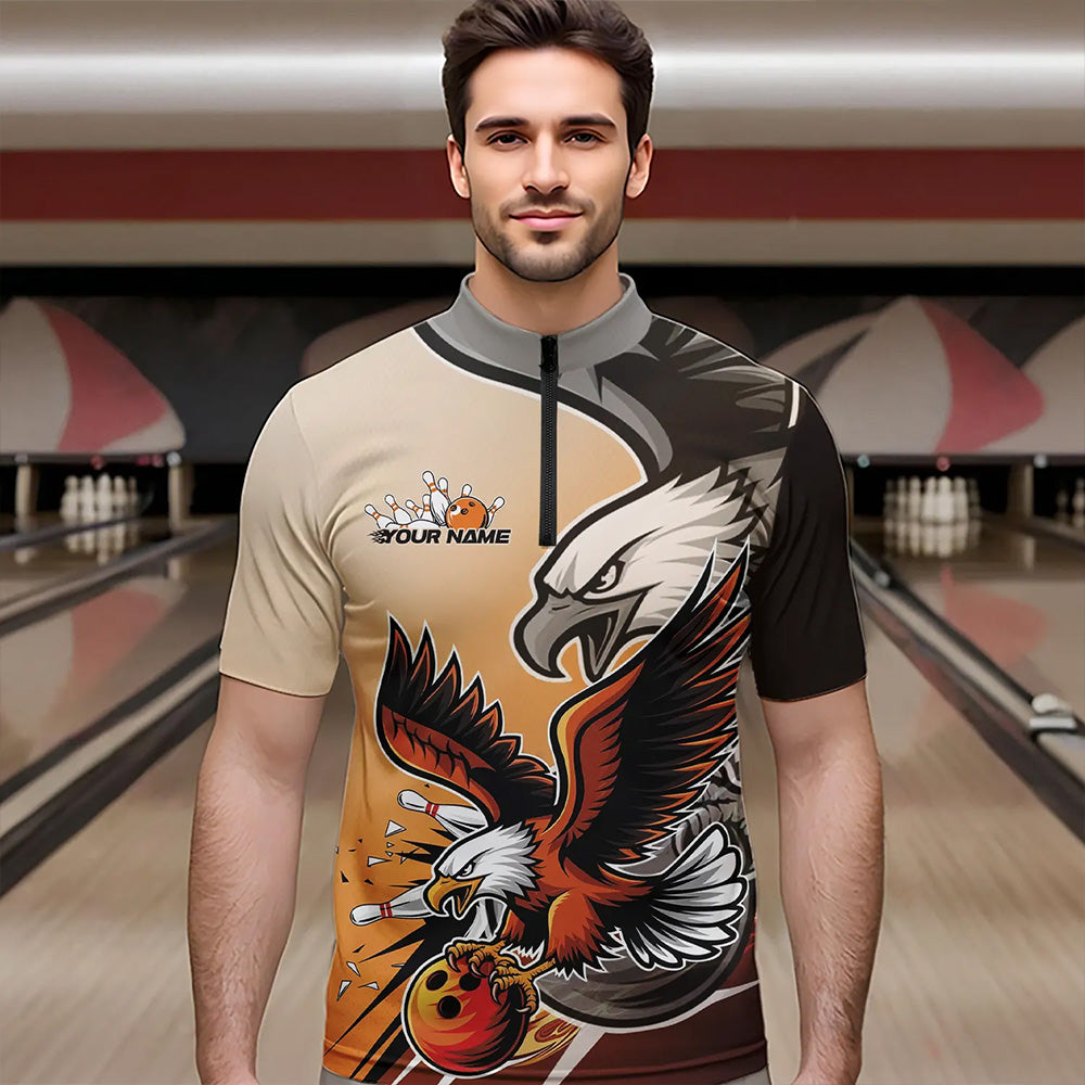 Individuelle Adler-Bowling-Trikots mit Namen, Orange Adler-Bowlingliga Herren-Quarter-Zip-Shirts IPHW8762