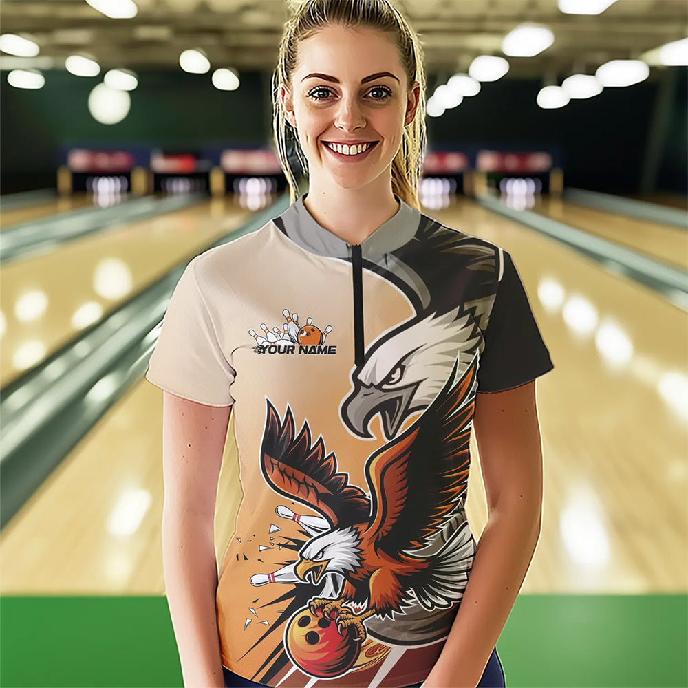Individuelles Adler-Bowling-Trikot mit Namen, Orange Adler-Bowlingliga Damen-Quarter-Zip-Shirt IPHW8762