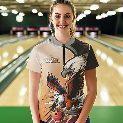 Individuelles Adler-Bowling-Trikot mit Namen, Orange Adler-Bowlingliga Damen-Quarter-Zip-Shirt IPHW8762