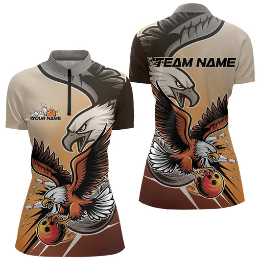 Individuelles Adler-Bowling-Trikot mit Namen, Orange Adler-Bowlingliga Damen-Quarter-Zip-Shirt IPHW8762