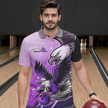 Individuelle Adler-Bowling-Trikots mit Namen, Lila Adler-Bowlingliga Herren-Poloshirts IPHW8763
