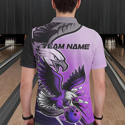 Individuelle Adler-Bowling-Trikots mit Namen, Lila Adler-Bowlingliga Herren-Poloshirts IPHW8763