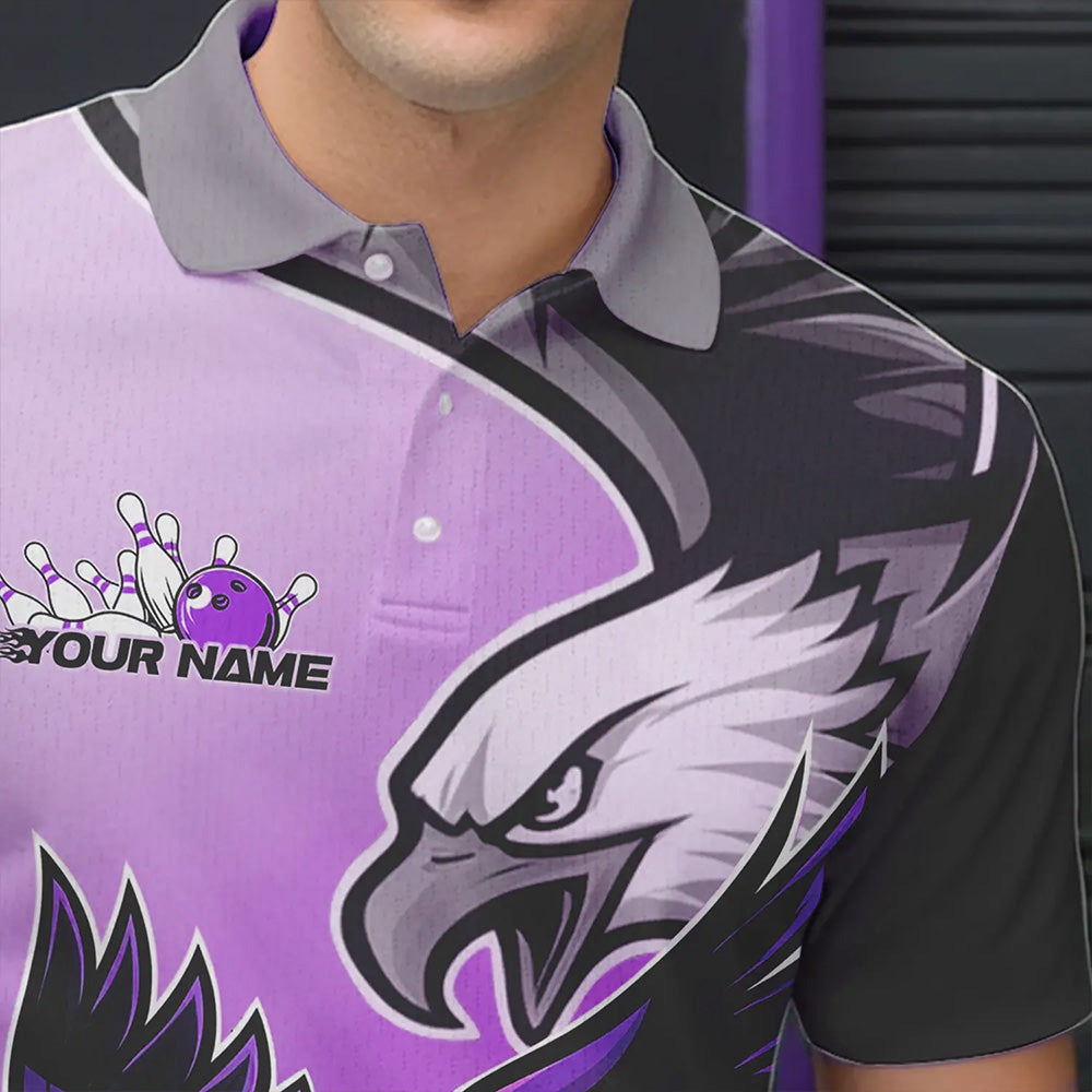 Individuelle Adler-Bowling-Trikots mit Namen, Lila Adler-Bowlingliga Herren-Poloshirts IPHW8763