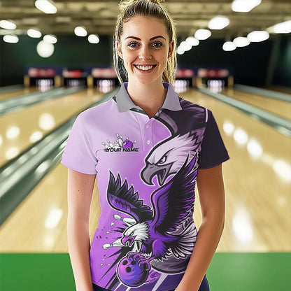 Individuelle Adler-Bowling-Trikots mit Namen, Lila Adler-Bowlingliga Damen-Poloshirts IPHW8763