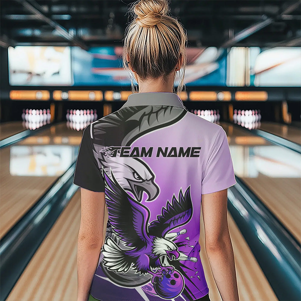 Individuelle Adler-Bowling-Trikots mit Namen, Lila Adler-Bowlingliga Damen-Poloshirts IPHW8763