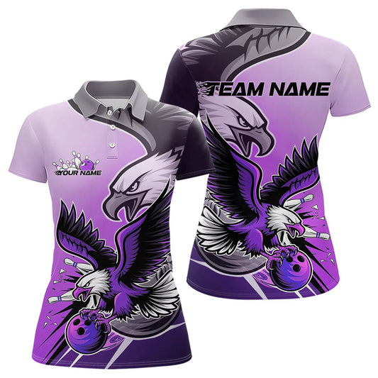 Individuelle Adler-Bowling-Trikots mit Namen, Lila Adler-Bowlingliga Damen-Poloshirts IPHW8763
