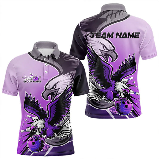 Individuelle Adler-Bowling-Trikots mit Namen, Lila Adler-Bowlingliga Herren-Poloshirts IPHW8763