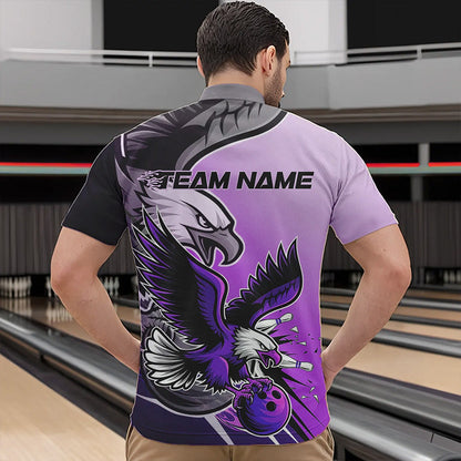 Individuelle Adler-Bowling-Trikots mit Namen, Lila Adler-Bowlingliga Herren-Quarter-Zip-Shirts IPHW8763