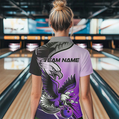 Individuelles Adler-Bowling-Trikot mit Name, Lila Adler-Bowlingliga Damen-Quarter-Zip-Shirt IPHW8763