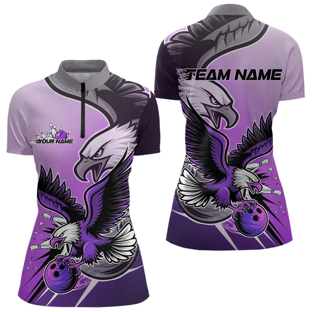 Individuelles Adler-Bowling-Trikot mit Name, Lila Adler-Bowlingliga Damen-Quarter-Zip-Shirt IPHW8763