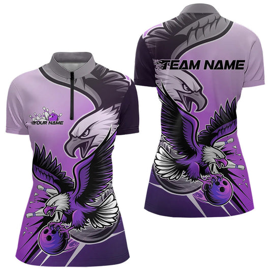Individuelles Adler-Bowling-Trikot mit Name, Lila Adler-Bowlingliga Damen-Quarter-Zip-Shirt IPHW8763