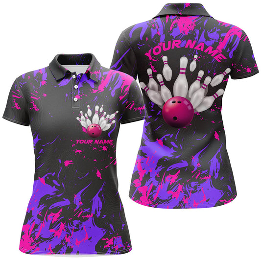 Lila und pinke Camo-Bowlingteam-Hemden für Damen, individuelle Polohemden, Bowlingliga IPHW5365