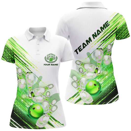 Grüne individuelle Bowlinghemden für Damen, Bowling-Polohemden, personalisierte Bowlingteam-Trikots IPHW5371