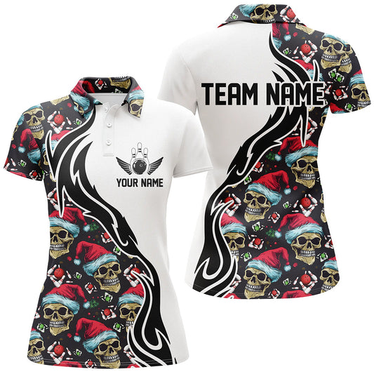 Individuelle Weihnachts-Damen-Bowling-Polohemden, Schädel-Bowlingteam-Trikots, Bowler-Geschenke IPHW5377
