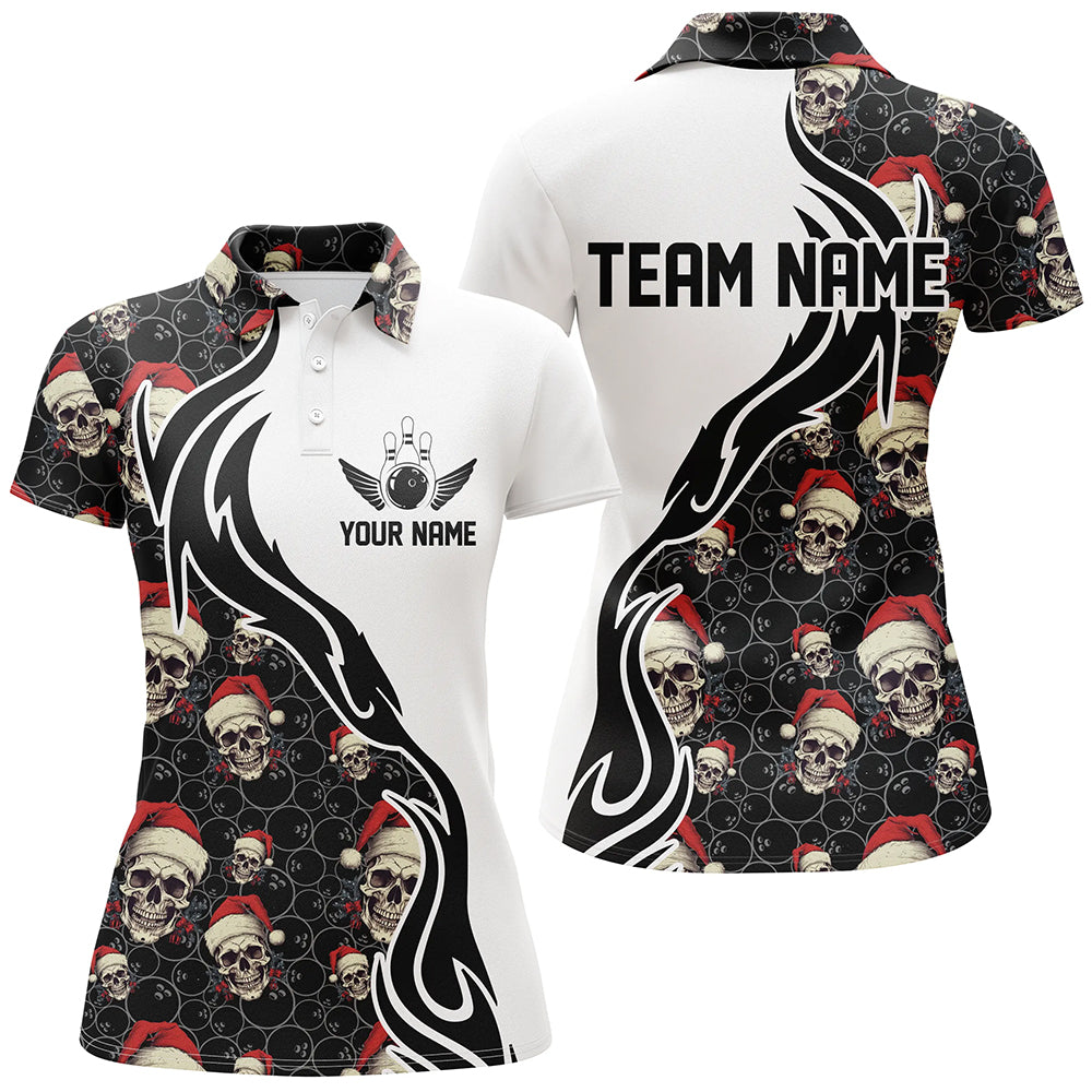 Individuelle Weihnachts-Damen-Bowling-Polohemden, Schädel-Bowlingteam-Trikots, Bowler-Geschenke IPHW5378