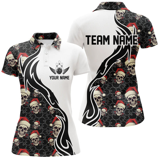 Individuelle Weihnachts-Damen-Bowling-Polohemden, Schädel-Bowlingteam-Trikots, Bowler-Geschenke IPHW5378