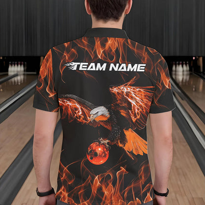 Maßgeschneiderte Schwarz-Orange Flammen-Adler Bowling-Team Herren-Poloshirts, Adler-Bowling-Liga-Shirt IPHW8799
