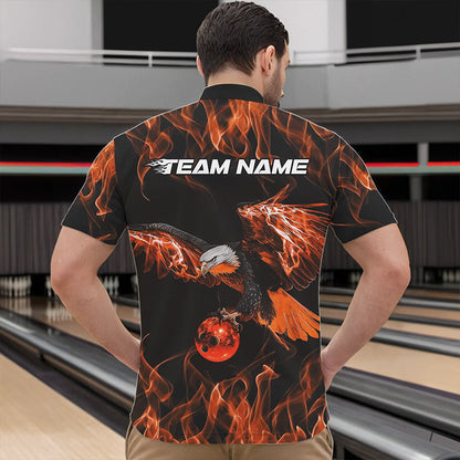 Maßgeschneiderte Schwarz-Orange Flammen-Adler Bowling-Team Herren-Quarter-Zip-Shirts, Adler-Bowling-Liga-Shirt IPHW8799