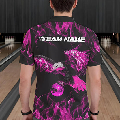 Maßgeschneiderte Schwarz-Pink Flammen-Adler Bowling-Team Herren-Poloshirts, Adler-Bowling-Liga-Shirt IPHW8800