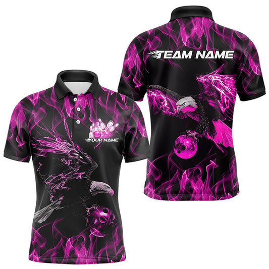 Maßgeschneiderte Schwarz-Pink Flammen-Adler Bowling-Team Herren-Poloshirts, Adler-Bowling-Liga-Shirt IPHW8800